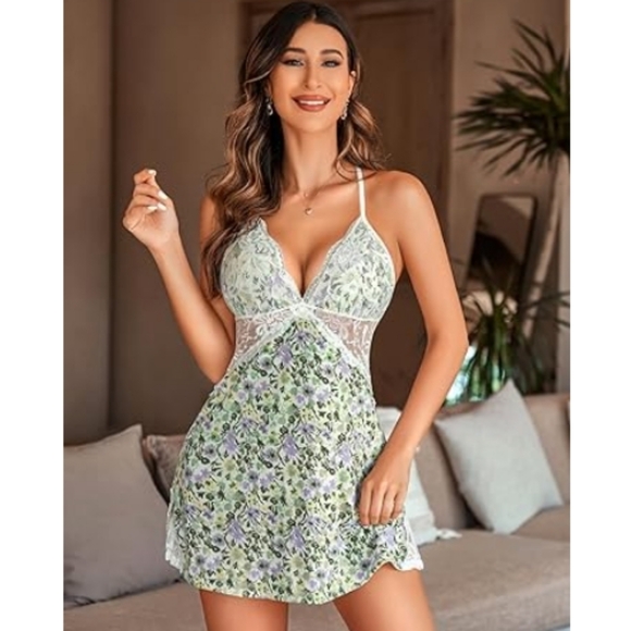 Nightie Lingerie Lace Chemise Sleepwear Babydoll Teddy Nighty Leaf Flower - Picture 3 of 7